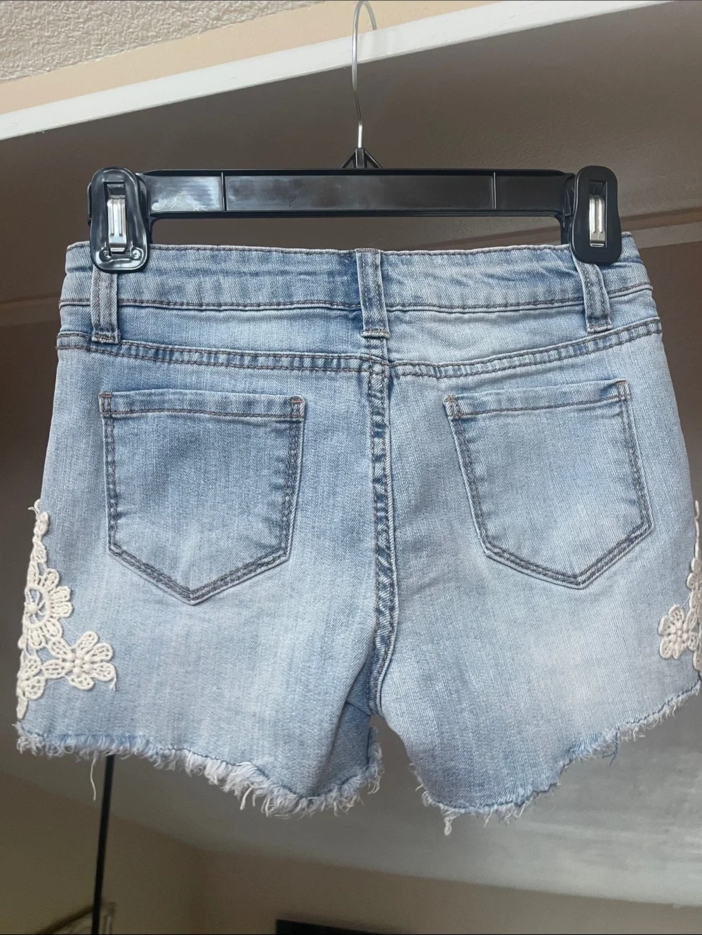 Imperial Star Light Blue Denim Shorts with Ivory Lace